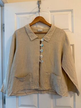 Women’s Habitat Button Up Linen Jacket, size Medium, Beige/Tan